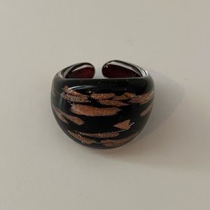 Murano glass ring (black with rose gold streaks) size 7-8